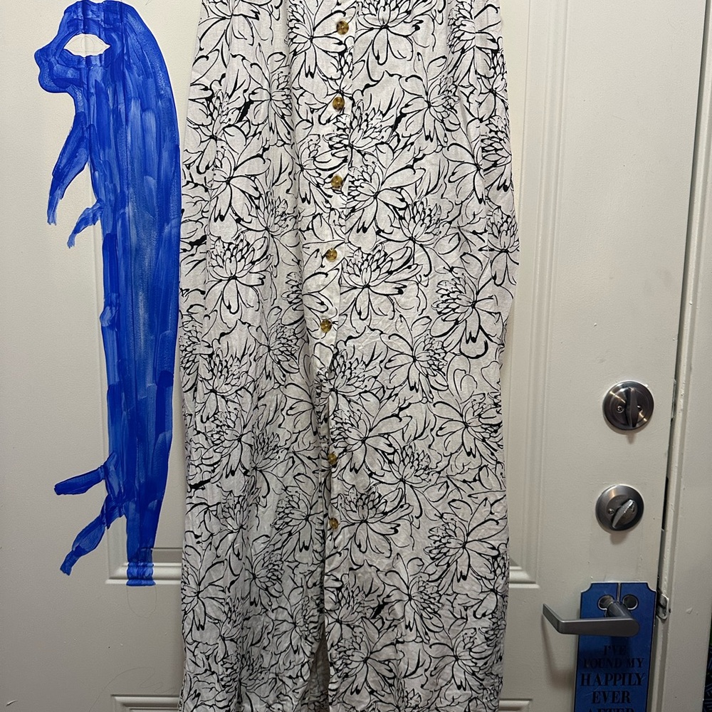 Black and White Floral Button-Down Maxi Dress XL - Picture 5 of 10